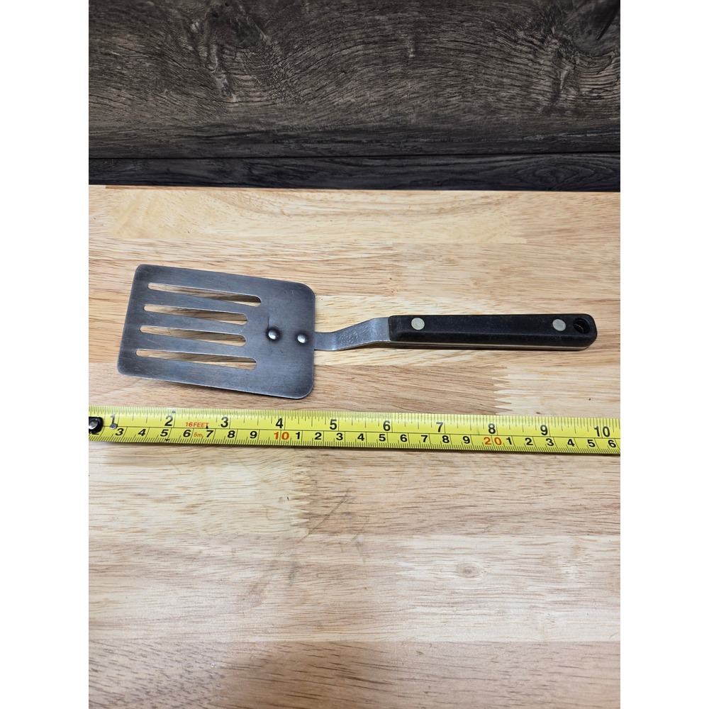 Vintage Ekco Flint Stainless Vanadium Slotted Spatula Turner Black Handle USA